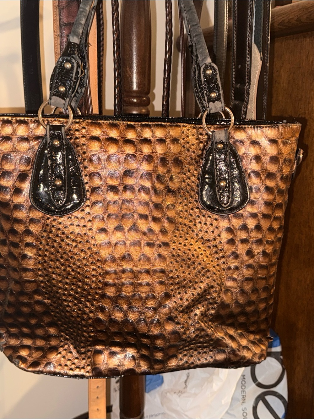 Textured Metallic Bronze Tote Bag with Stud Accents - Picture 10 of 10